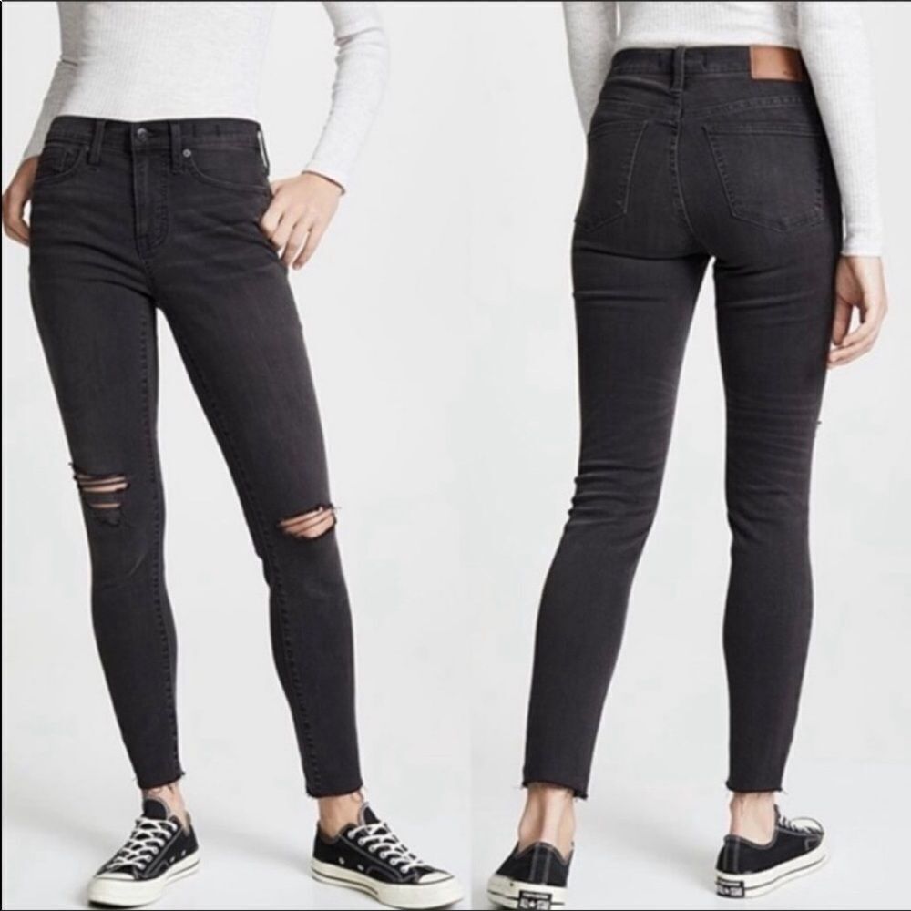 MADEWELL | 9” High Rise Skinny Jeans Black Gray Distressed Denim Women’s Size 27